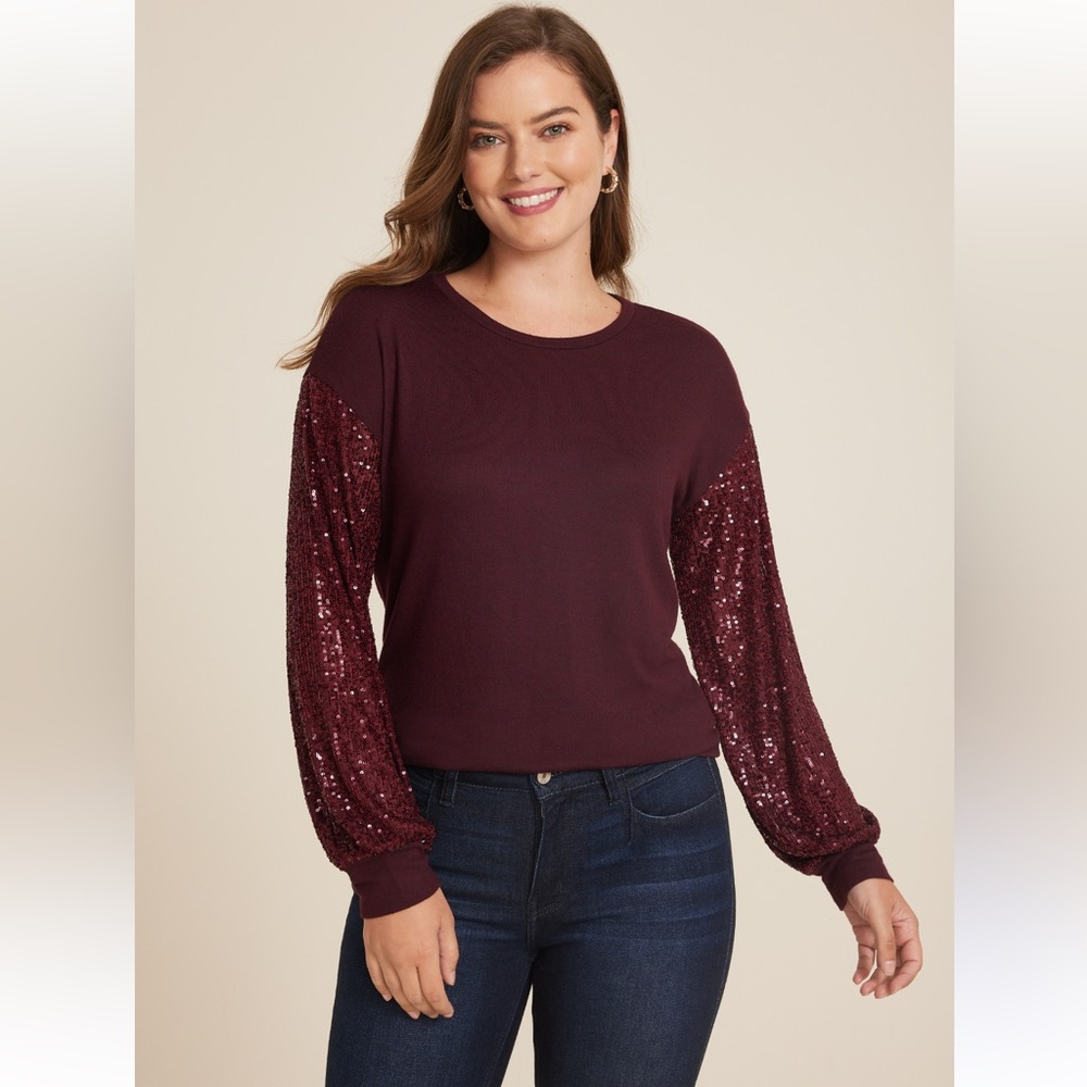 NWT Sparkly Maurices Sequin Sleeve Drop Shoulder Blouse - Women’s 1X
